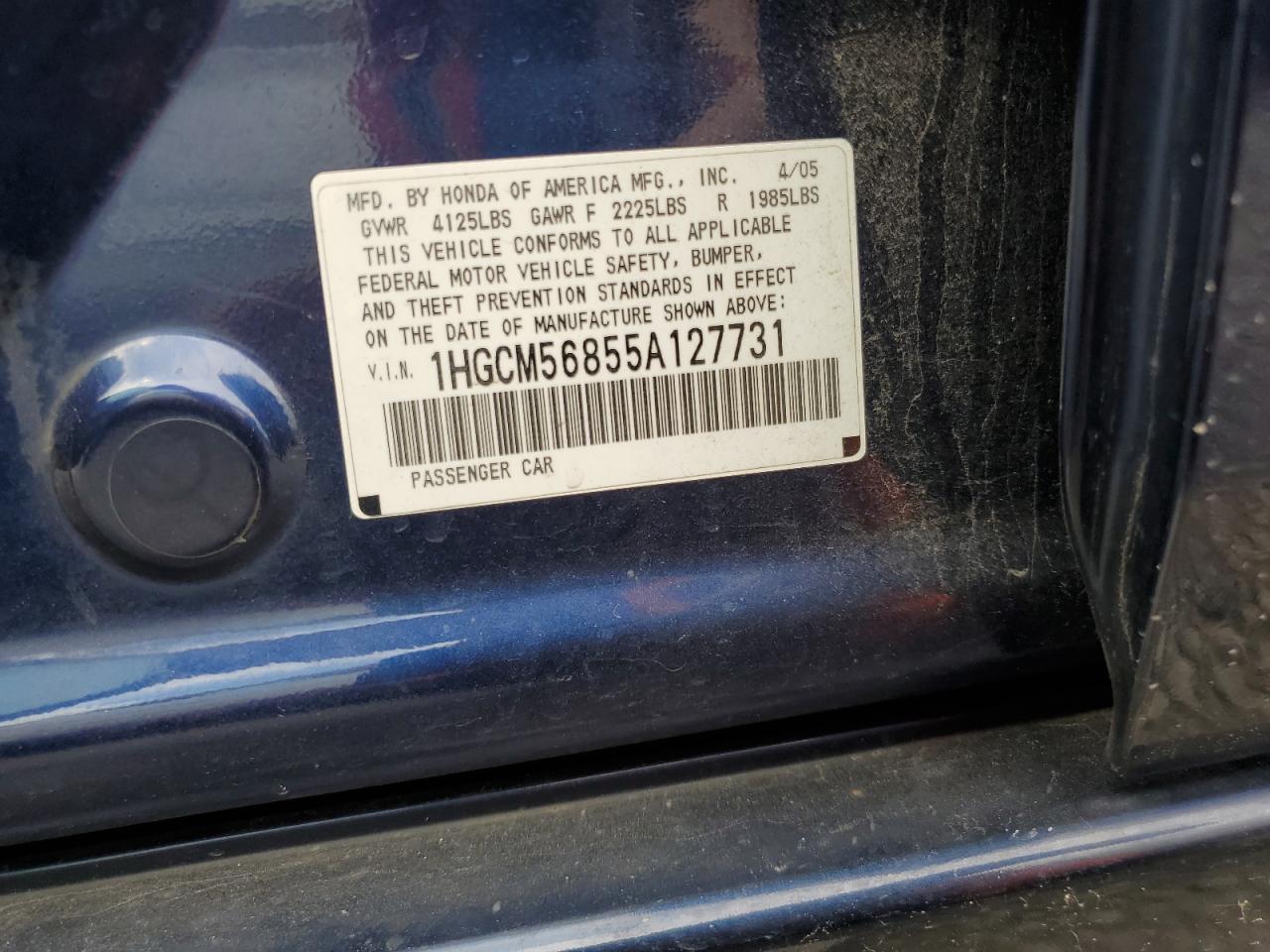 1HGCM56855A127731 2005 Honda Accord Ex