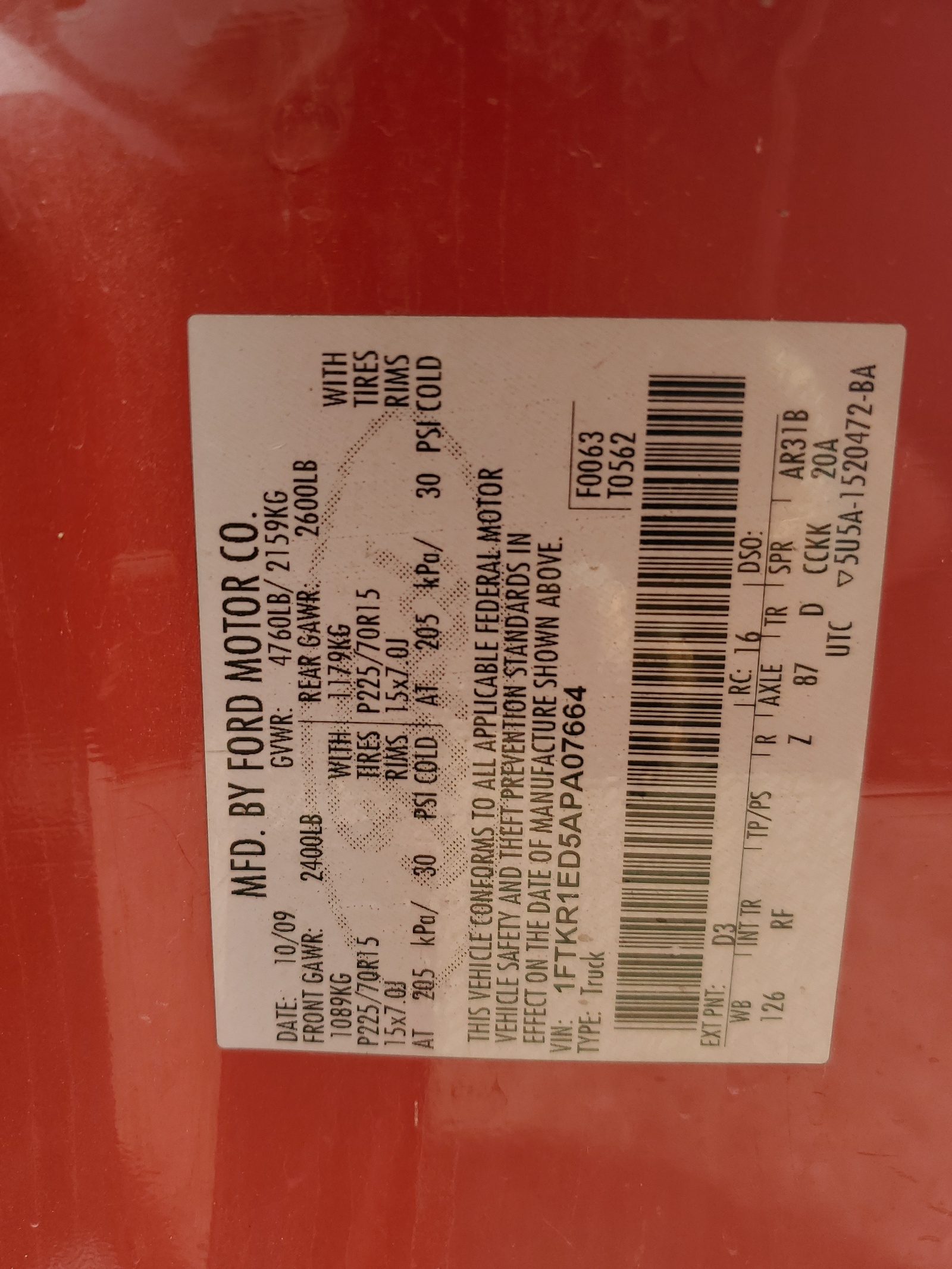 1FTKR1ED5APA07664 2010 Ford Ranger Super Cab