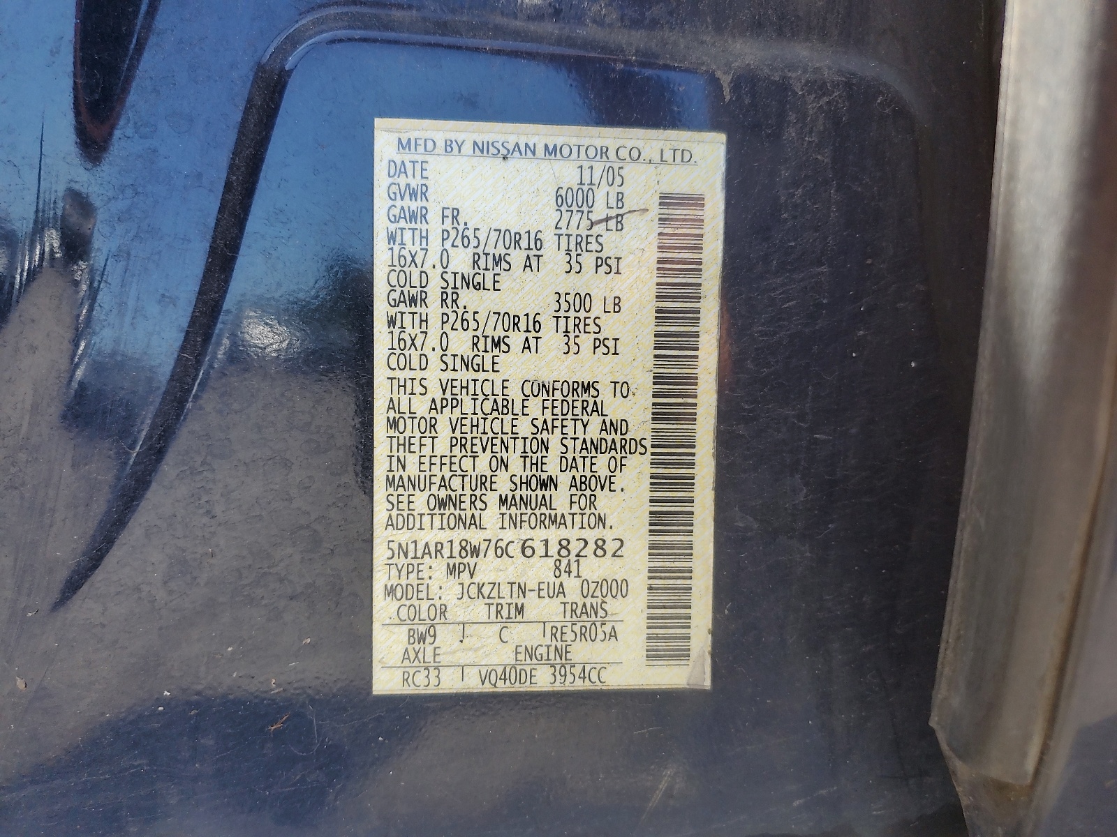 5N1AR18W76C618282 2006 Nissan Pathfinder Le