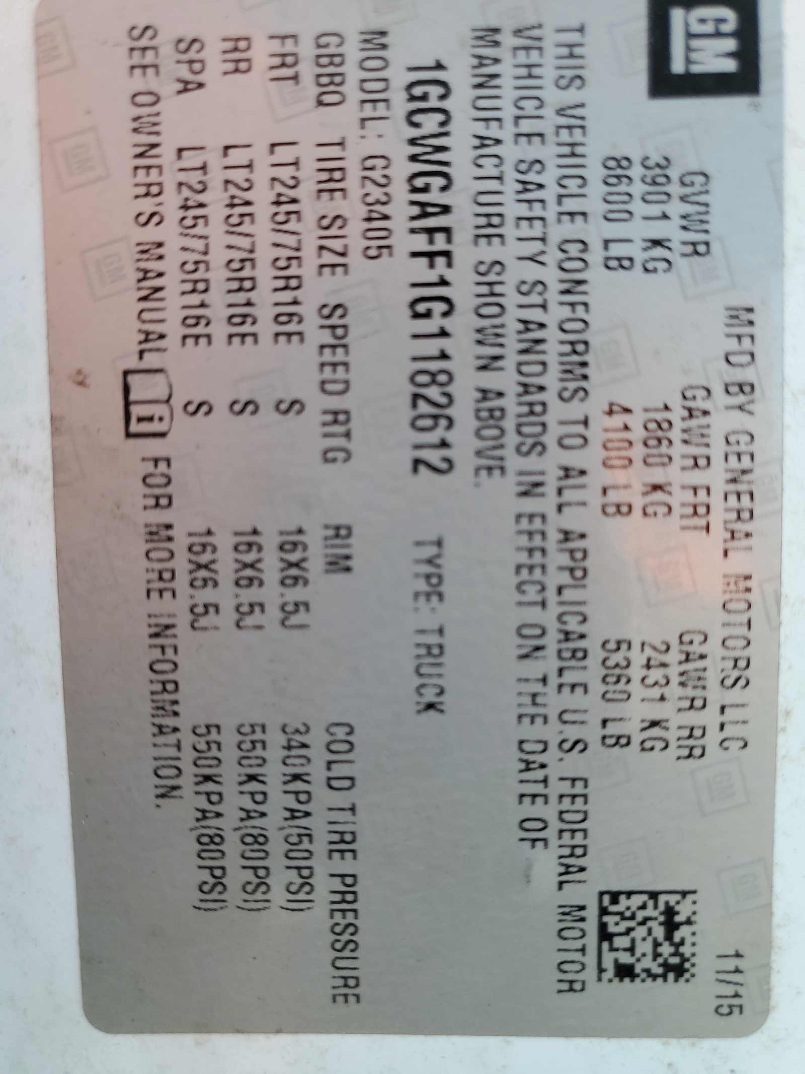 1GCWGAFF1G1182612 2016 Chevrolet Express G2500