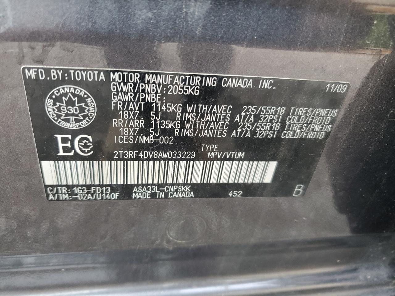 2010 Toyota Rav4 Sport VIN: 2T3RF4DV8AW033229 Lot: 63914434