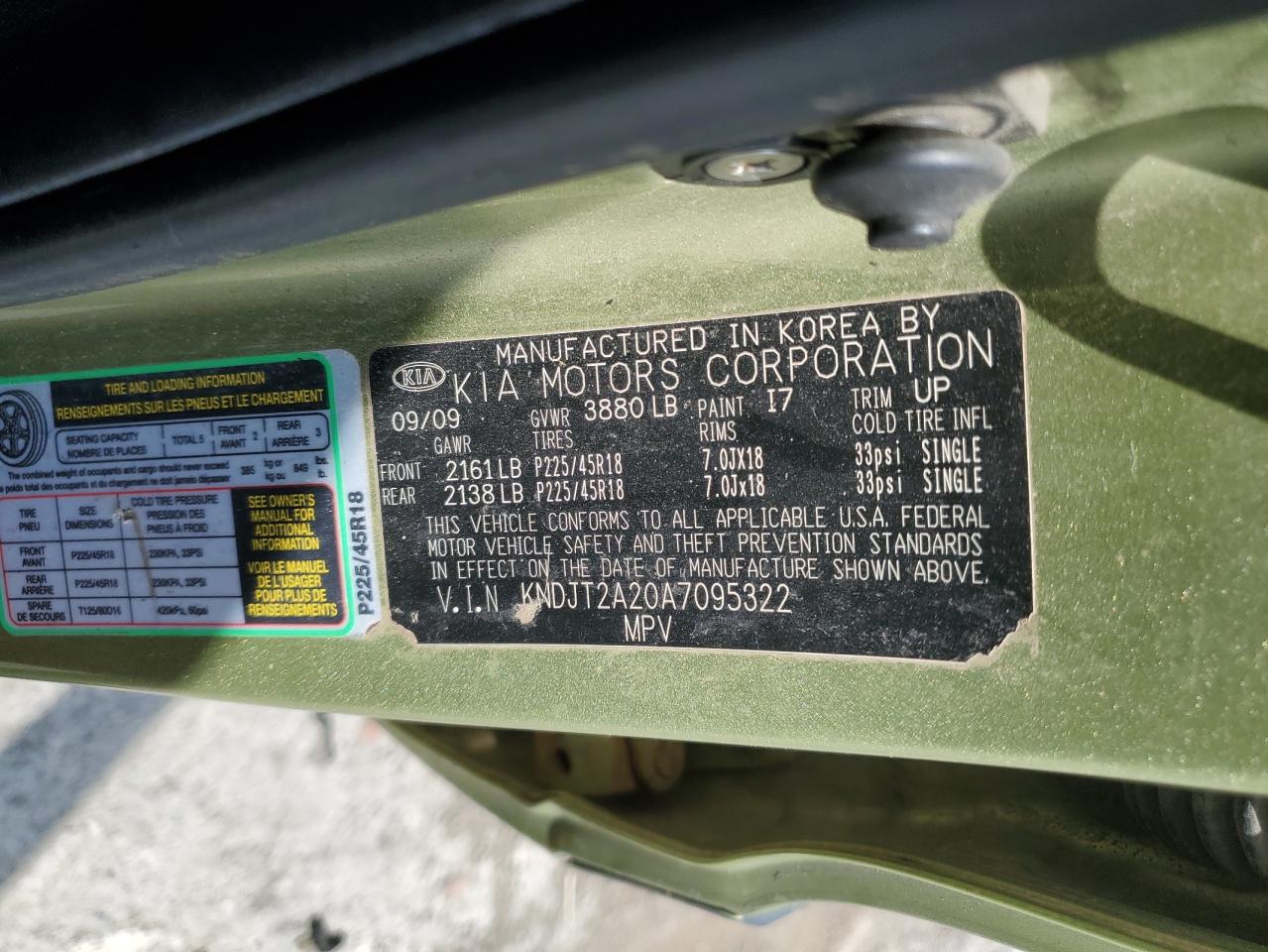 2010 Kia Soul + VIN: KNDJT2A20A7095322 Lot: 62597184