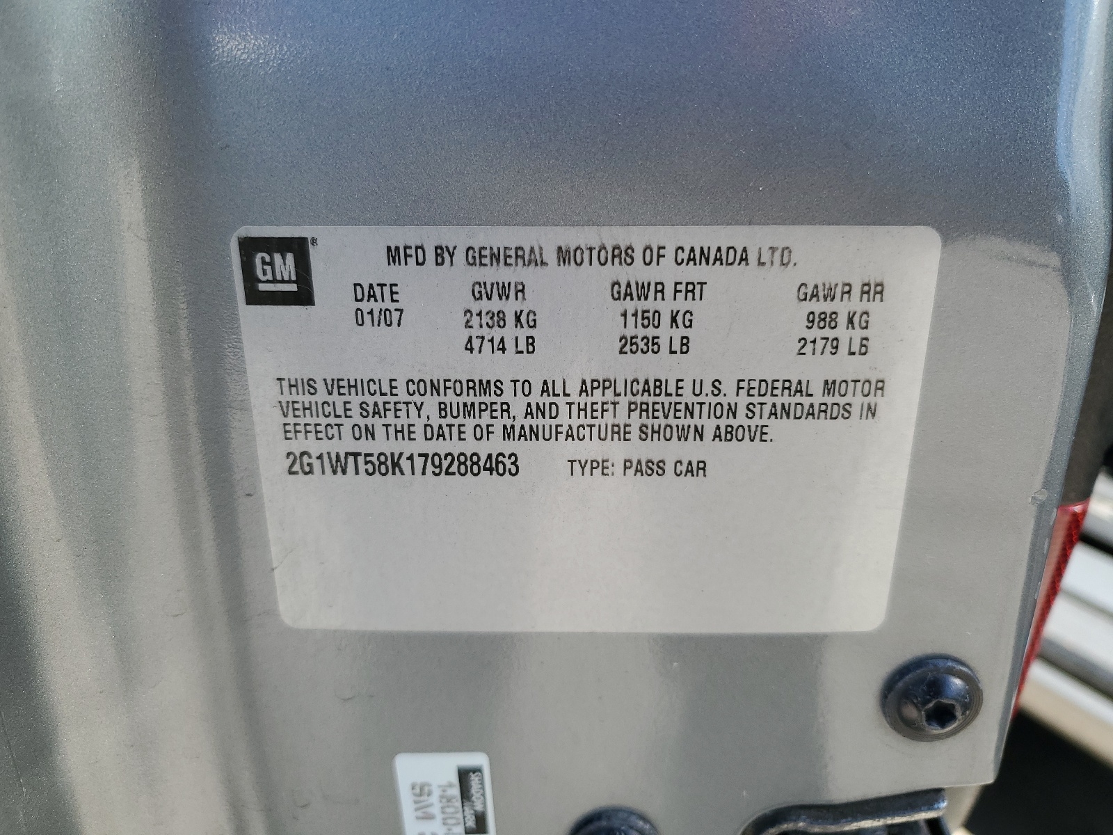 2G1WT58K179288463 2007 Chevrolet Impala Lt