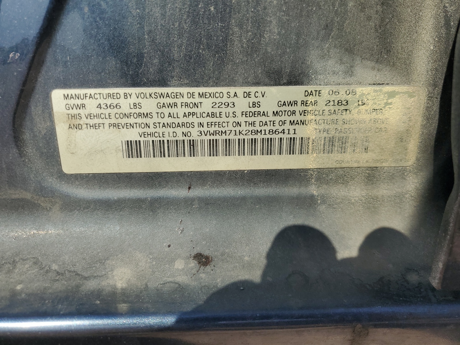 3VWRM71K28M186411 2008 Volkswagen Jetta Se