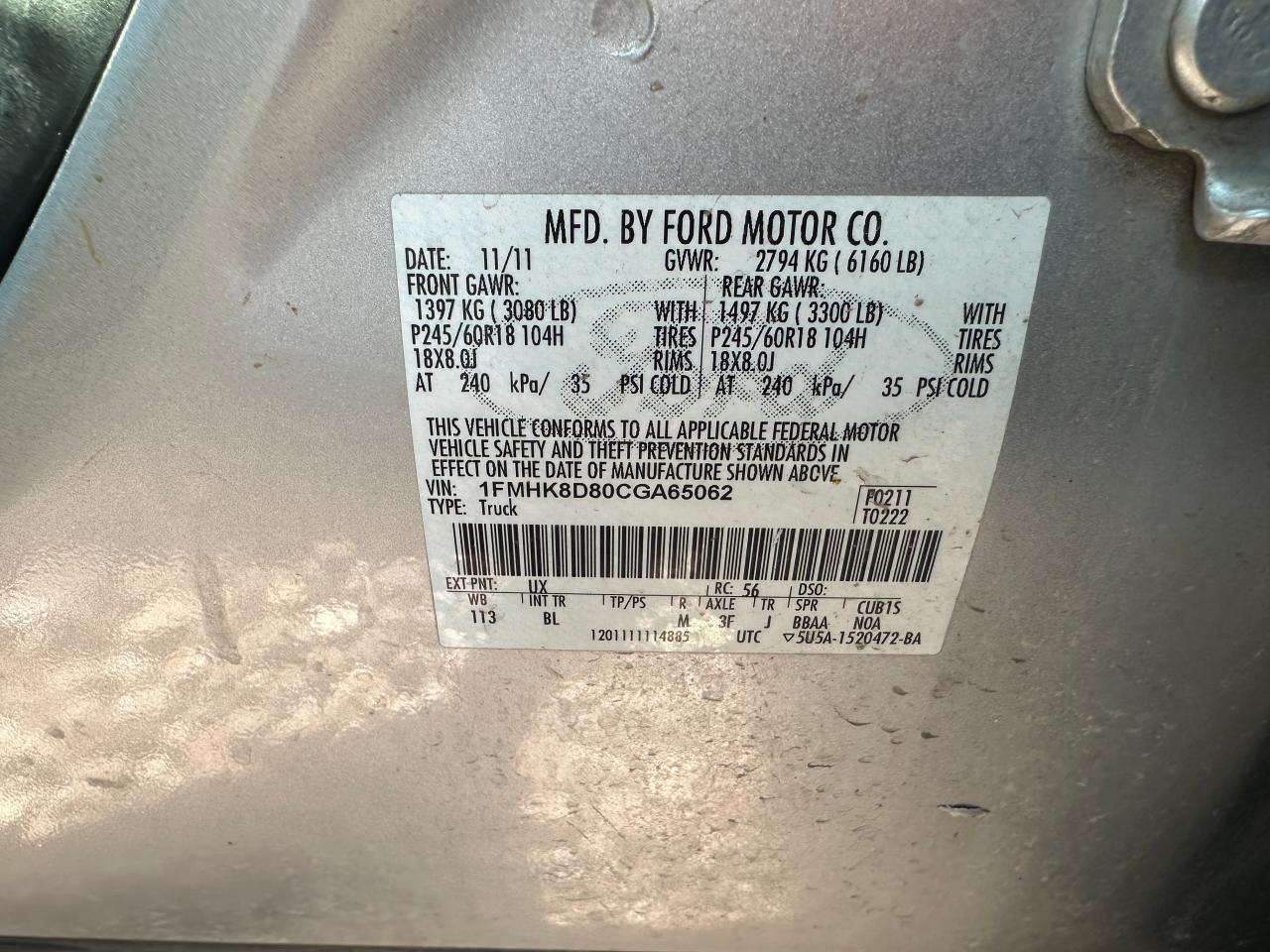 2012 Ford Explorer Xlt VIN: 1FMHK8D80CGA65062 Lot: 54890794