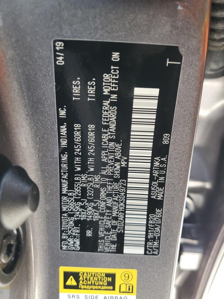 2019 Toyota Highlander Le VIN: 5TDZARFH0KS049723 Lot: 64584004