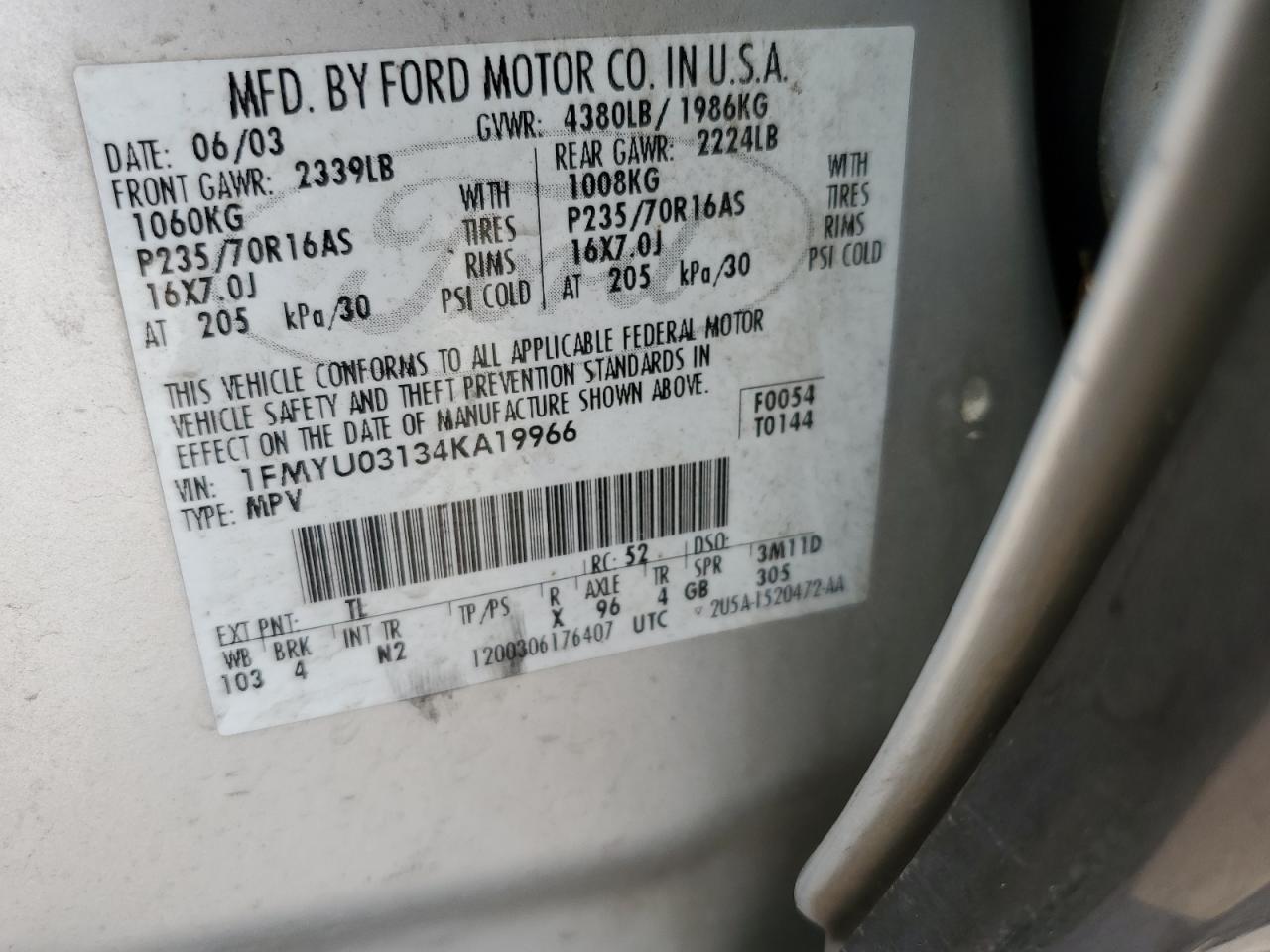 2004 Ford Escape Xlt VIN: 1FMYU03134KA19966 Lot: 63719874