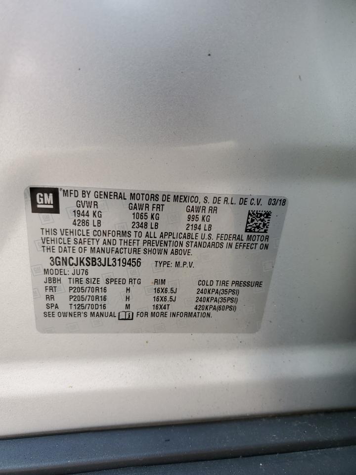 2018 Chevrolet Trax Ls VIN: 3GNCJKSB3JL319456 Lot: 63387994