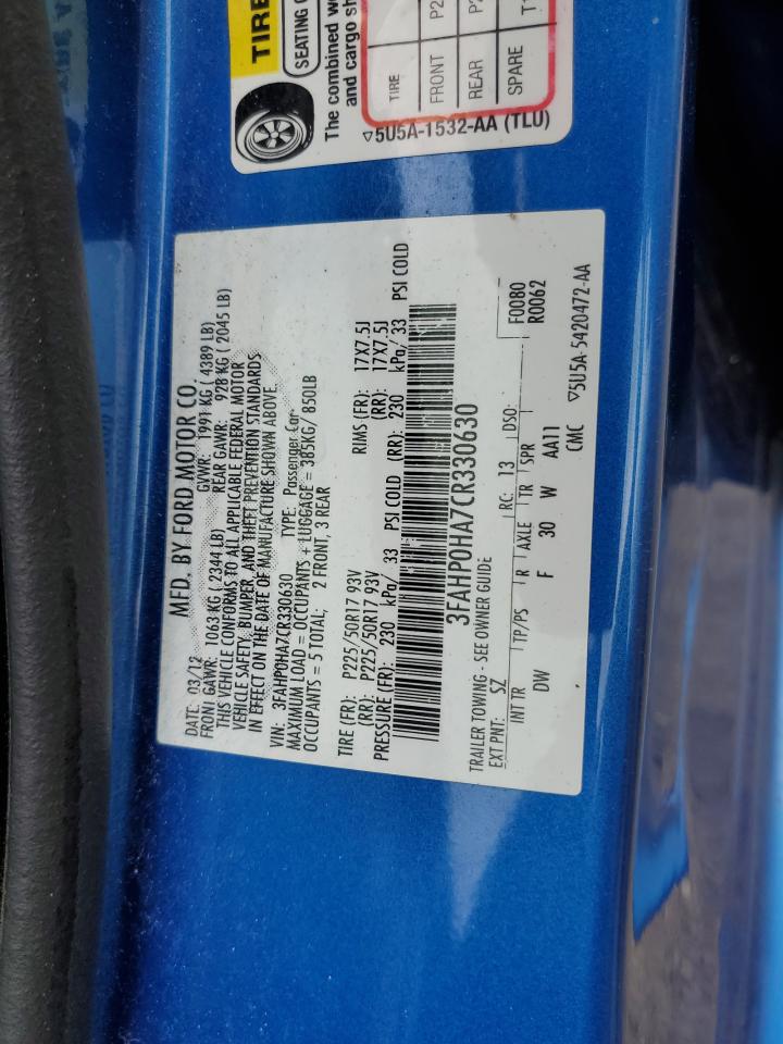 2012 Ford Fusion Se VIN: 3FAHP0HA7CR330630 Lot: 60212264