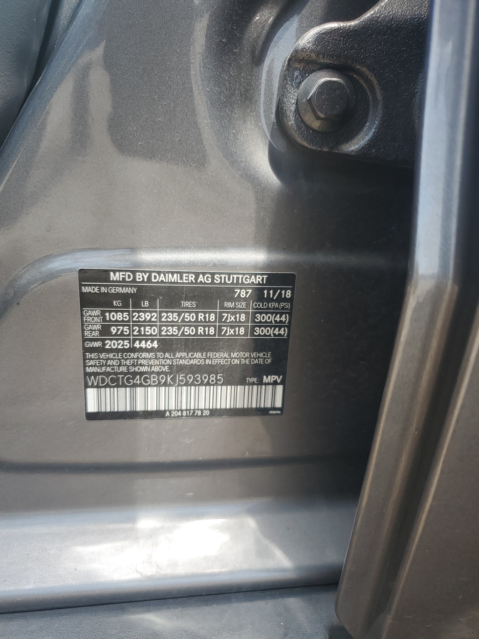 WDCTG4GB9KJ593985 2019 Mercedes-Benz Gla 250 4Matic