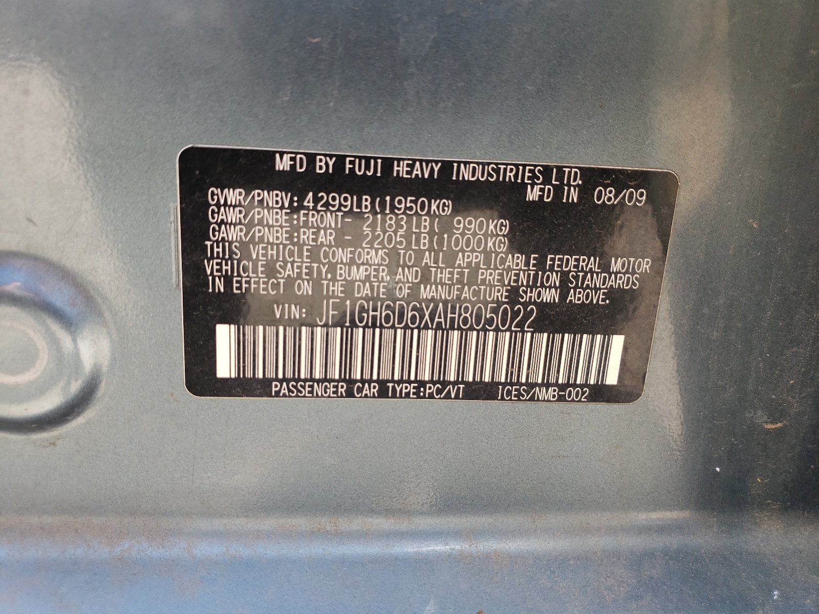 JF1GH6D6XAH805022 2010 Subaru Impreza Outback Sport