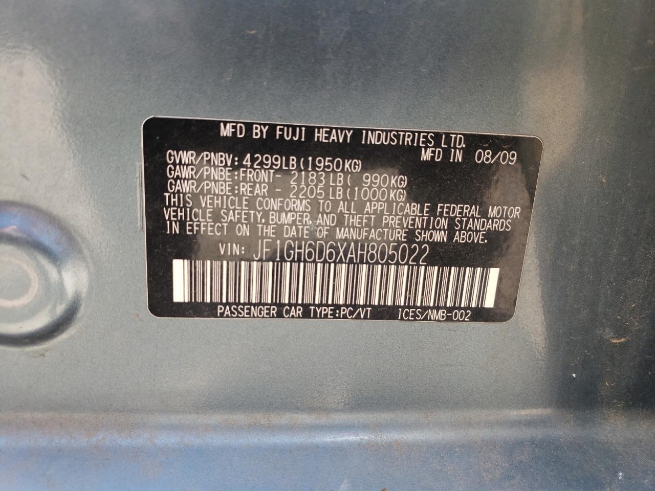 2010 Subaru Impreza Outback Sport VIN: JF1GH6D6XAH805022 Lot: 62539384