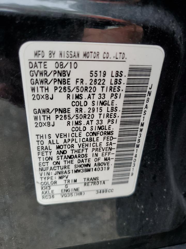 2011 Infiniti Fx35 VIN: JN8AS1MW3BM140319 Lot: 62043904