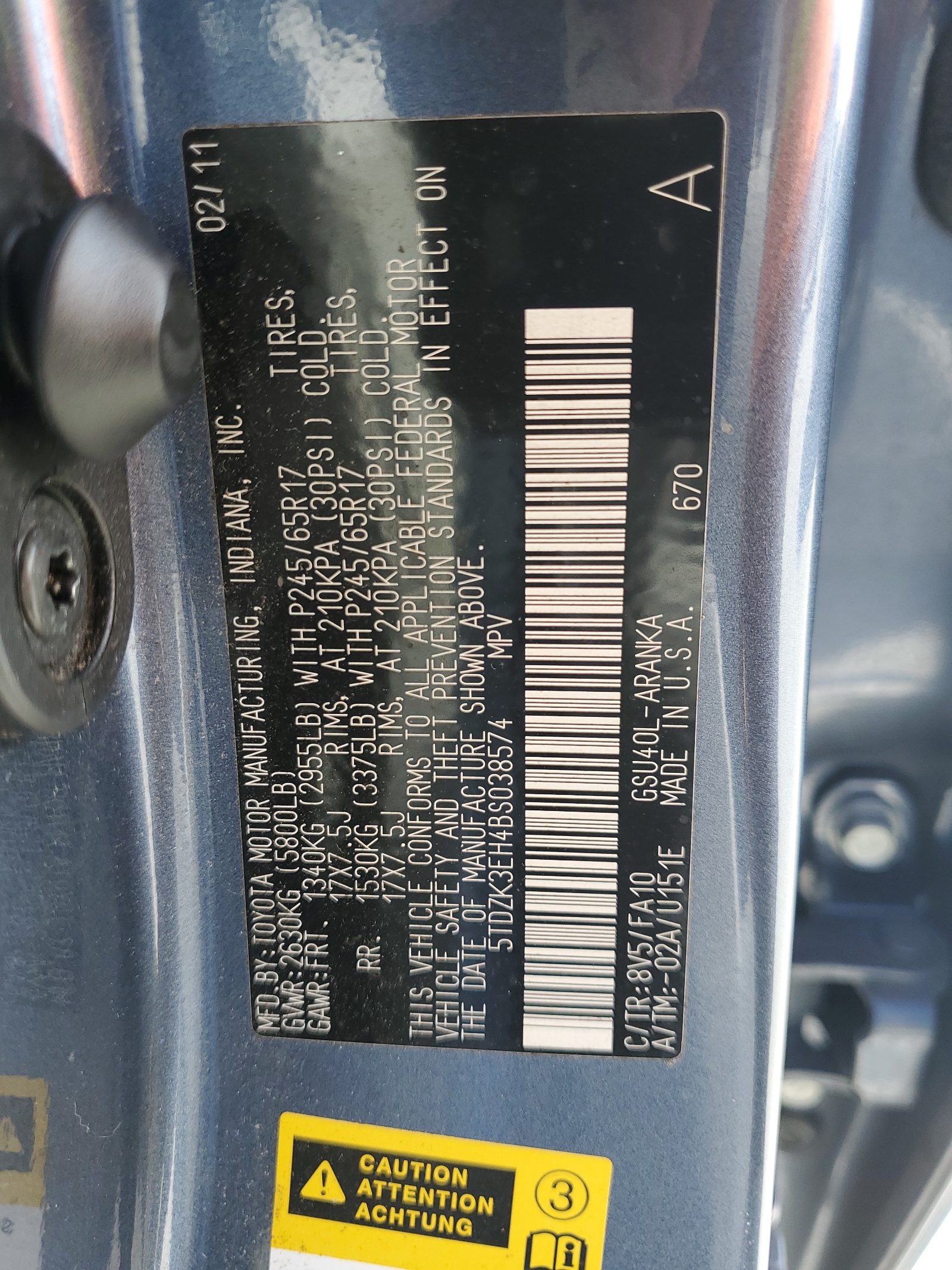 5TDZK3EH4BS038574 2011 Toyota Highlander Base