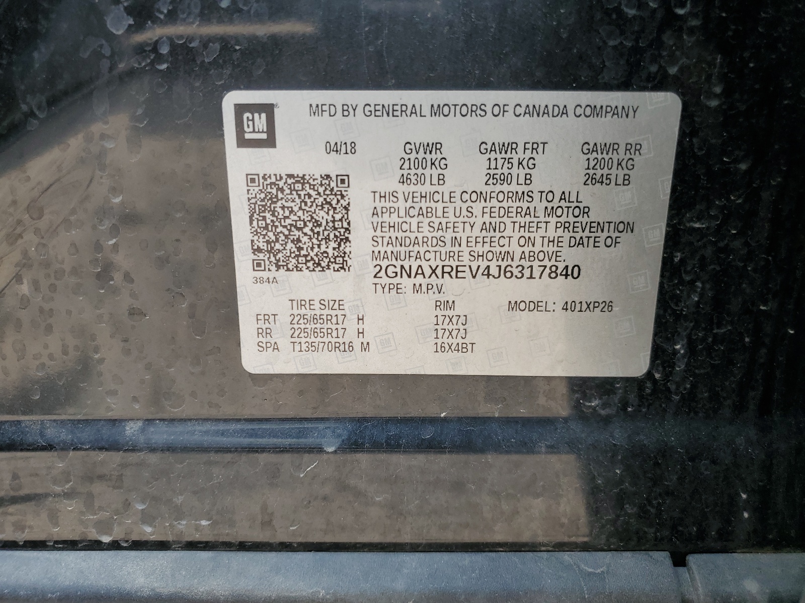 2GNAXREV4J6317840 2018 Chevrolet Equinox Ls