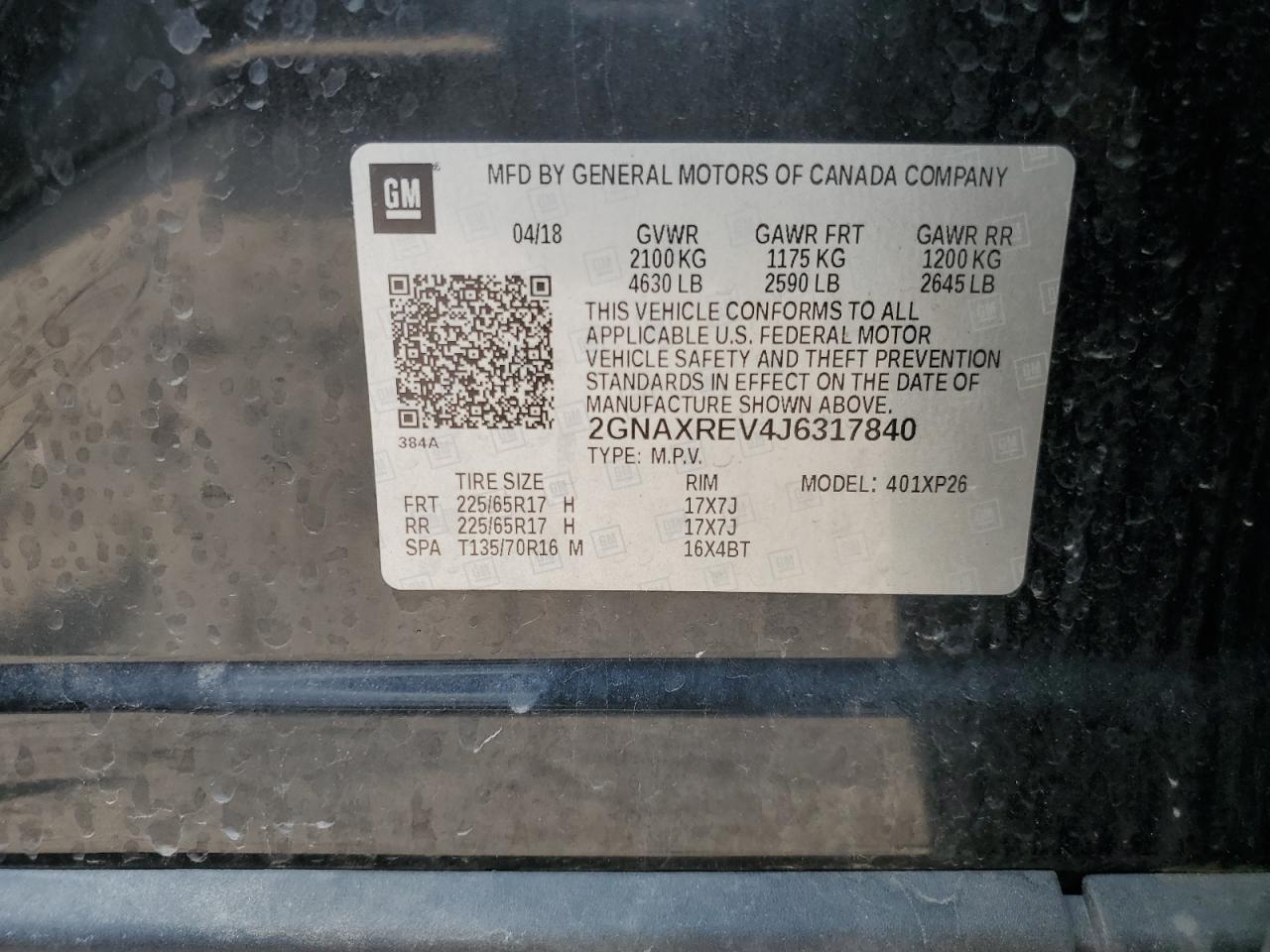 2018 Chevrolet Equinox Ls VIN: 2GNAXREV4J6317840 Lot: 64756614