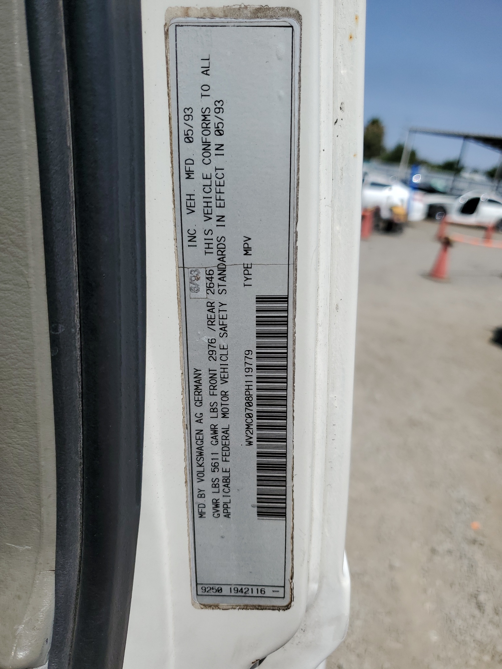 WV2MC0708PH119779 1993 Volkswagen Eurovan Mv