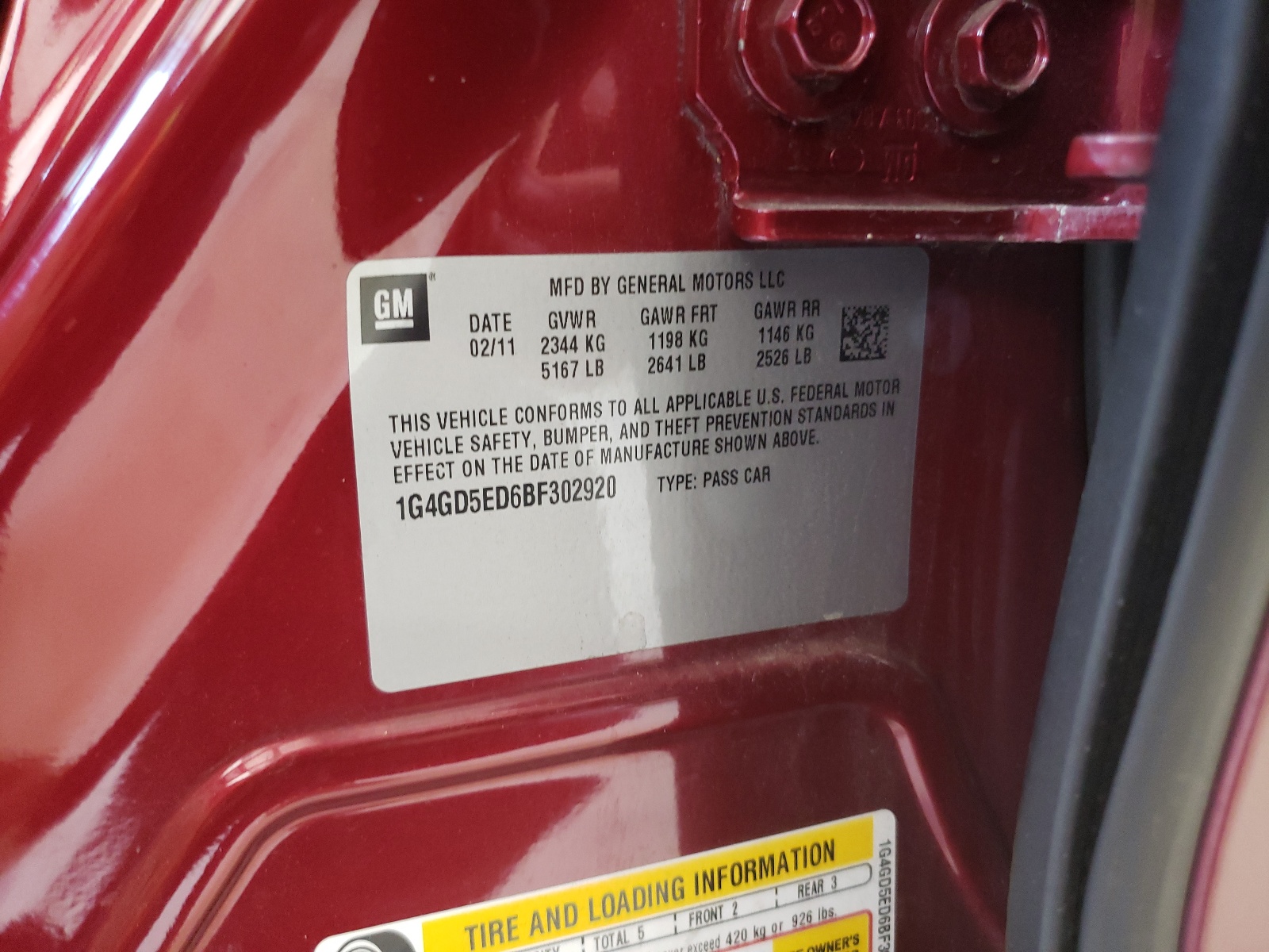 1G4GD5ED6BF302920 2011 Buick Lacrosse Cxl