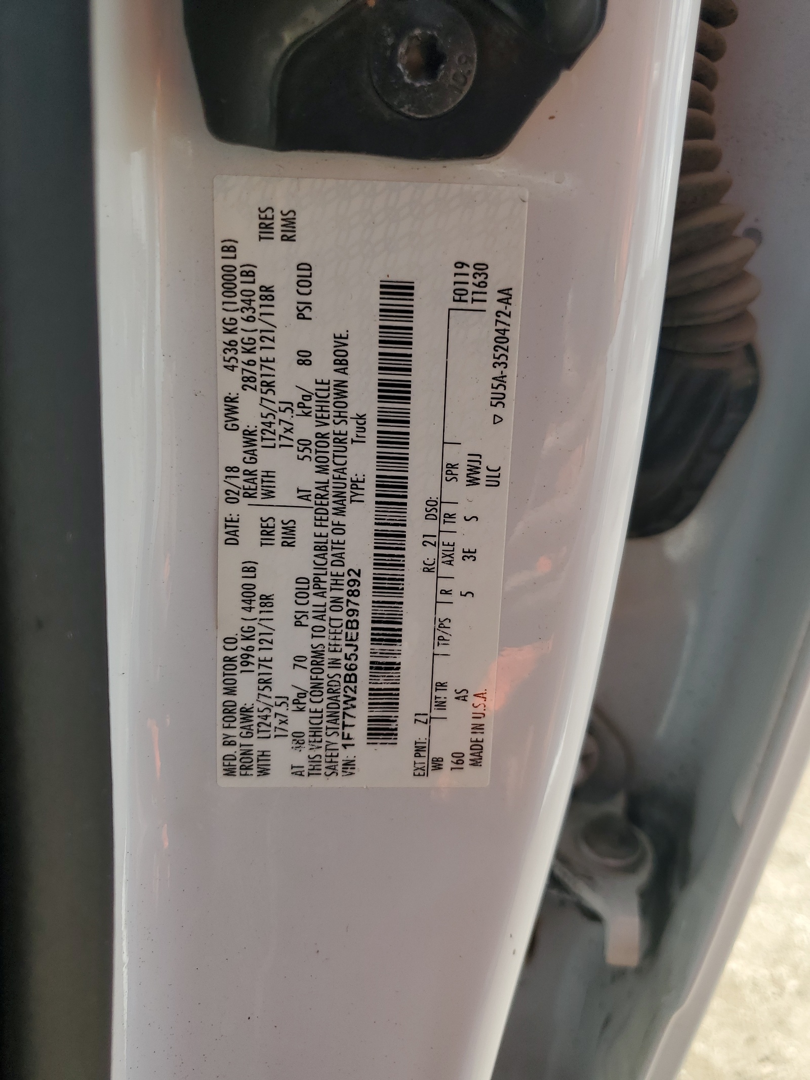 1FT7W2B65JEB97892 2018 Ford F250 Super Duty