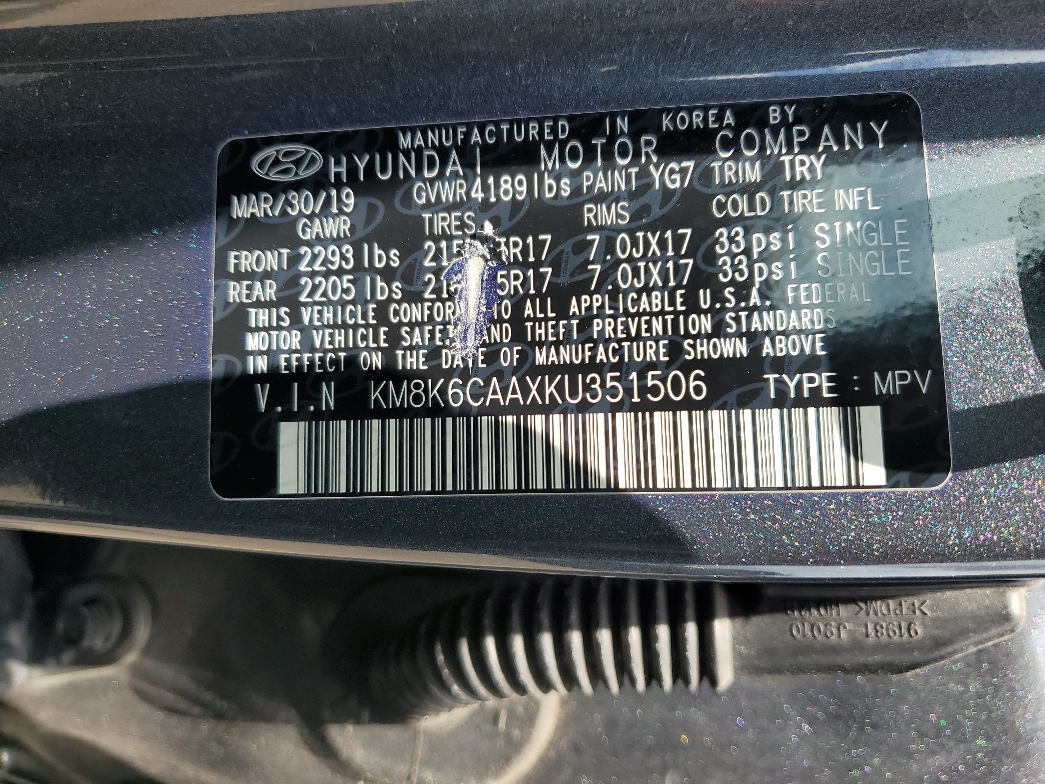 KM8K6CAAXKU351506 2019 Hyundai Kona Sel