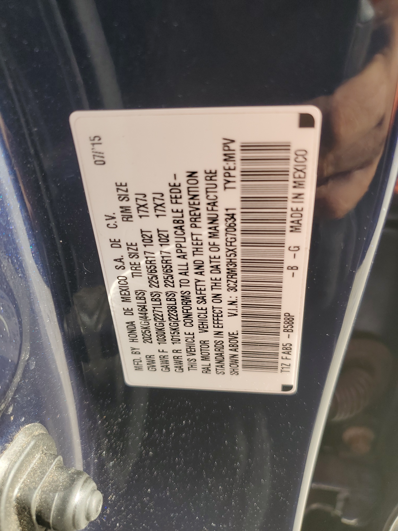 3CZRM3H5XFG706341 2015 Honda Cr-V Ex