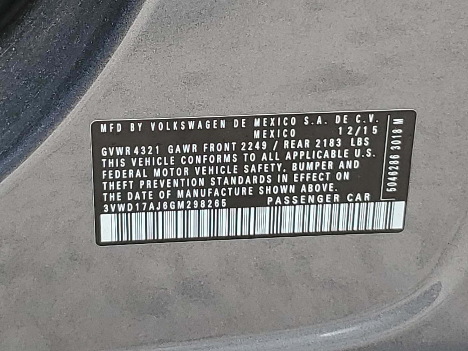 3VWD17AJ6GM298265 2016 Volkswagen Jetta Sport