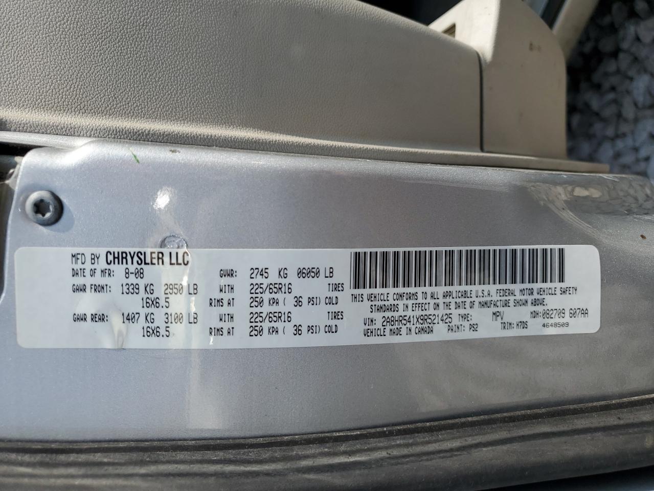 2009 Chrysler Town & Country Touring VIN: 2A8HR541X9R521425 Lot: 63684164