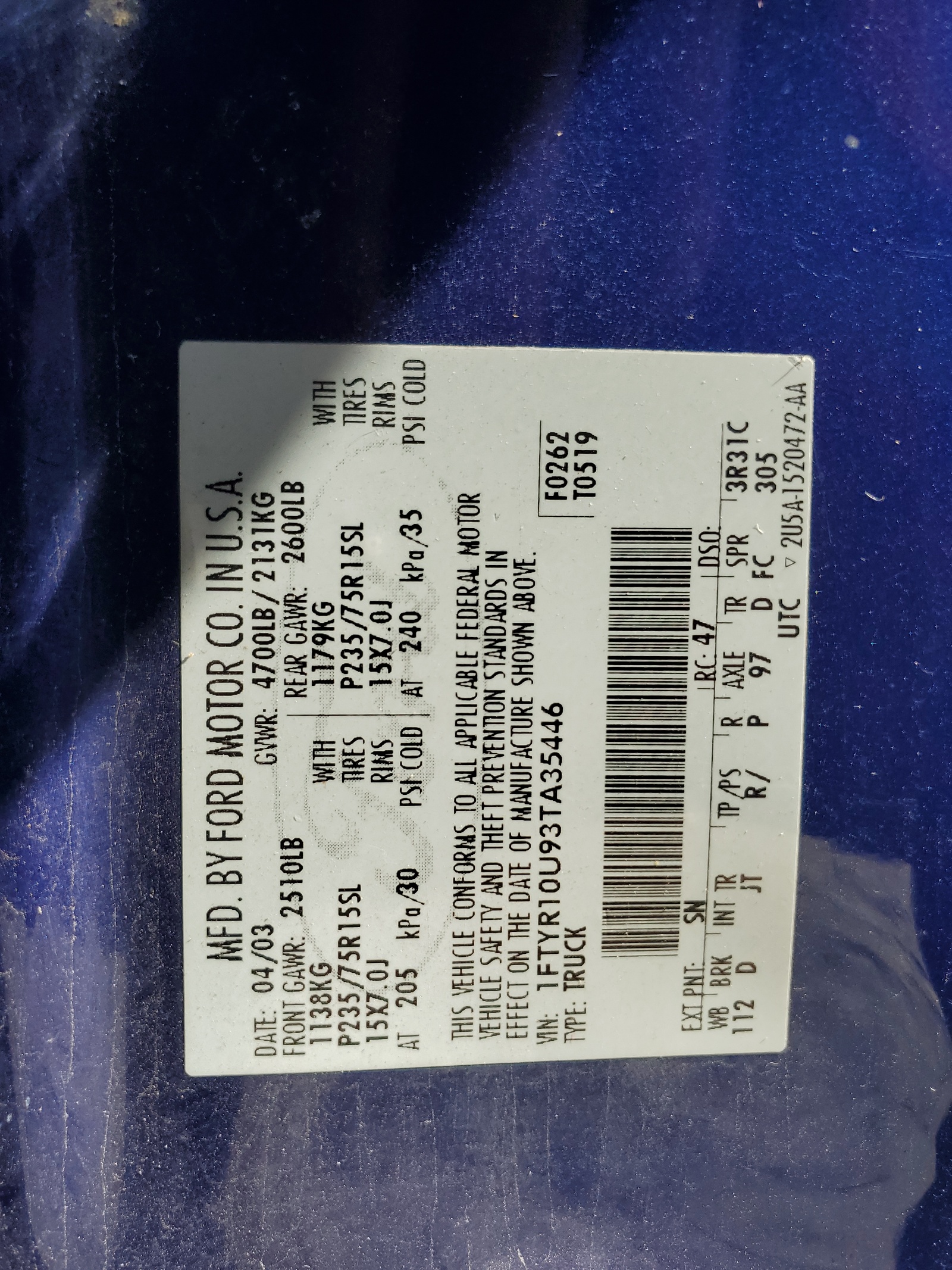 1FTYR10U93TA35446 2003 Ford Ranger