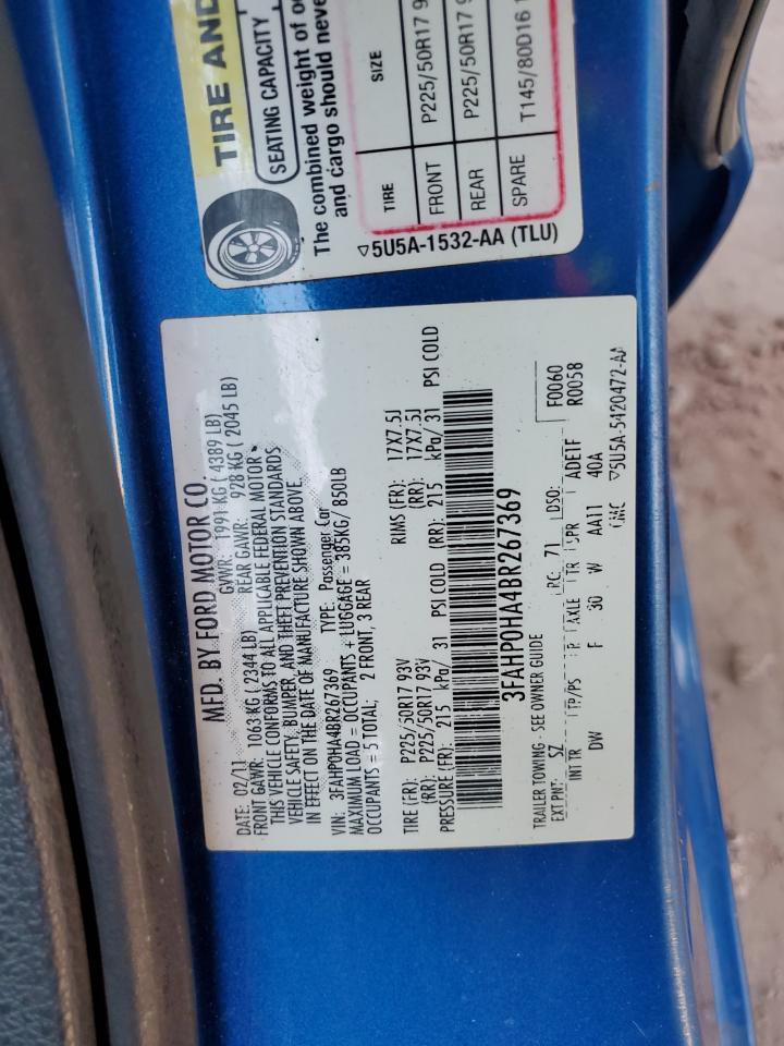 2011 Ford Fusion Se VIN: 3FAHP0HA4BR267369 Lot: 65230014