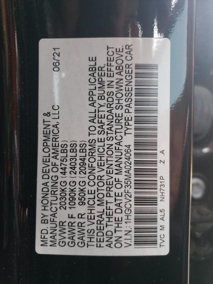 2021 Honda Accord Sport VIN: 1HGCV2F35MA024064 Lot: 62251864