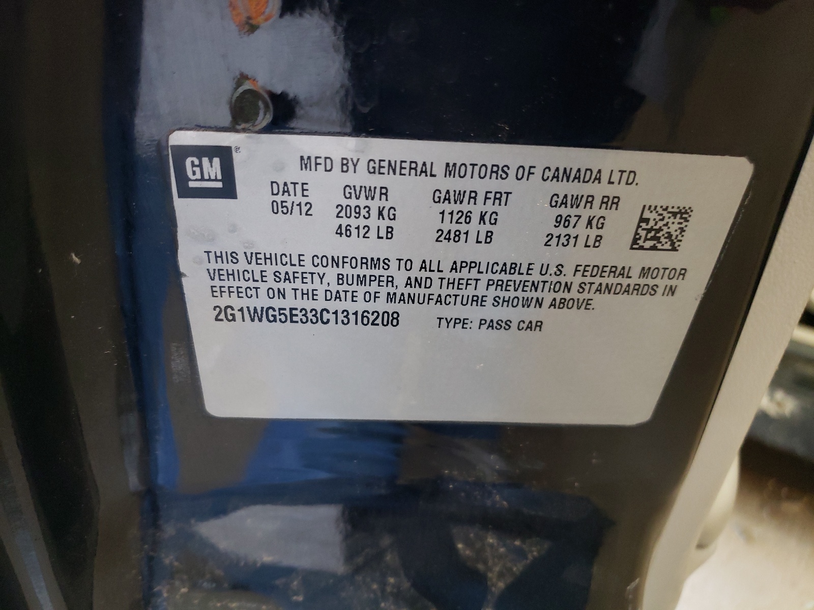 2G1WG5E33C1316208 2012 Chevrolet Impala Lt