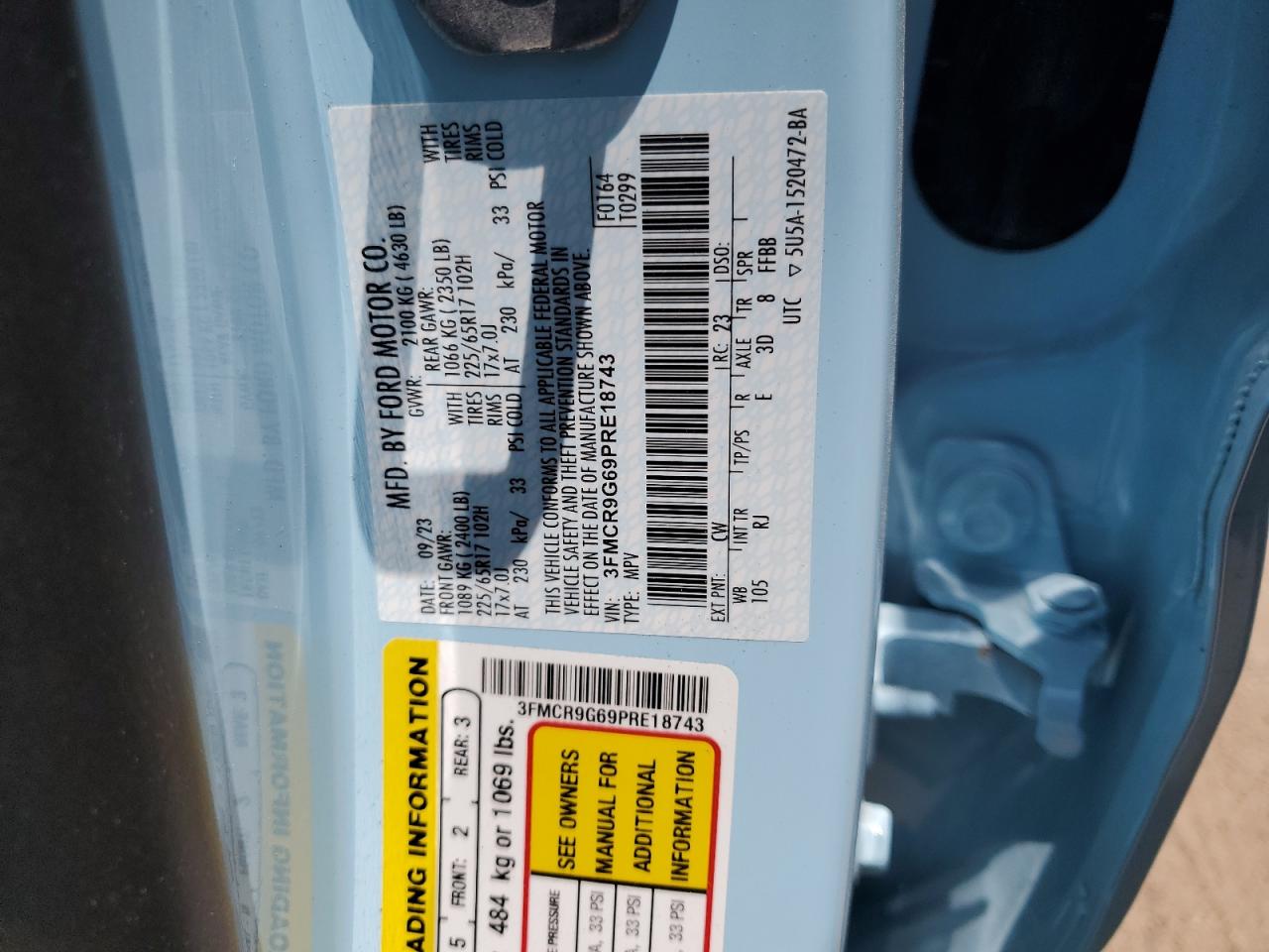 2023 Ford Bronco Sport Heritage VIN: 3FMCR9G69PRE18743 Lot: 61436974