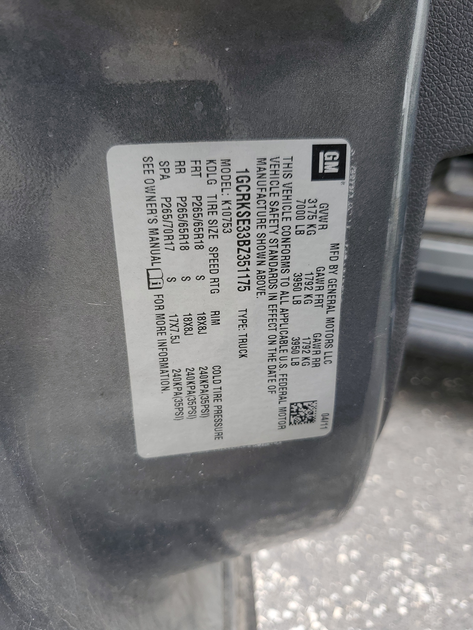 1GCRKSE33BZ351175 2011 Chevrolet Silverado K1500 Lt