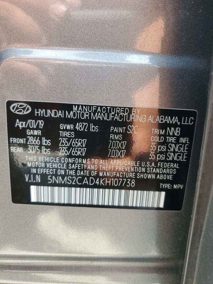 5NMS2CAD4KH107738 2019 Hyundai Santa Fe Se