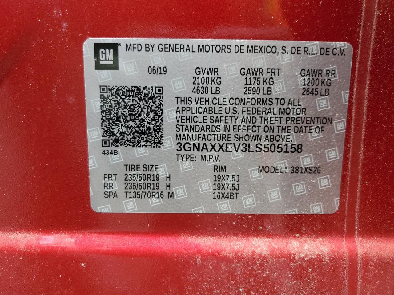 2020 Chevrolet Equinox Premier VIN: 3GNAXXEV3LS505158 Lot: 62882424