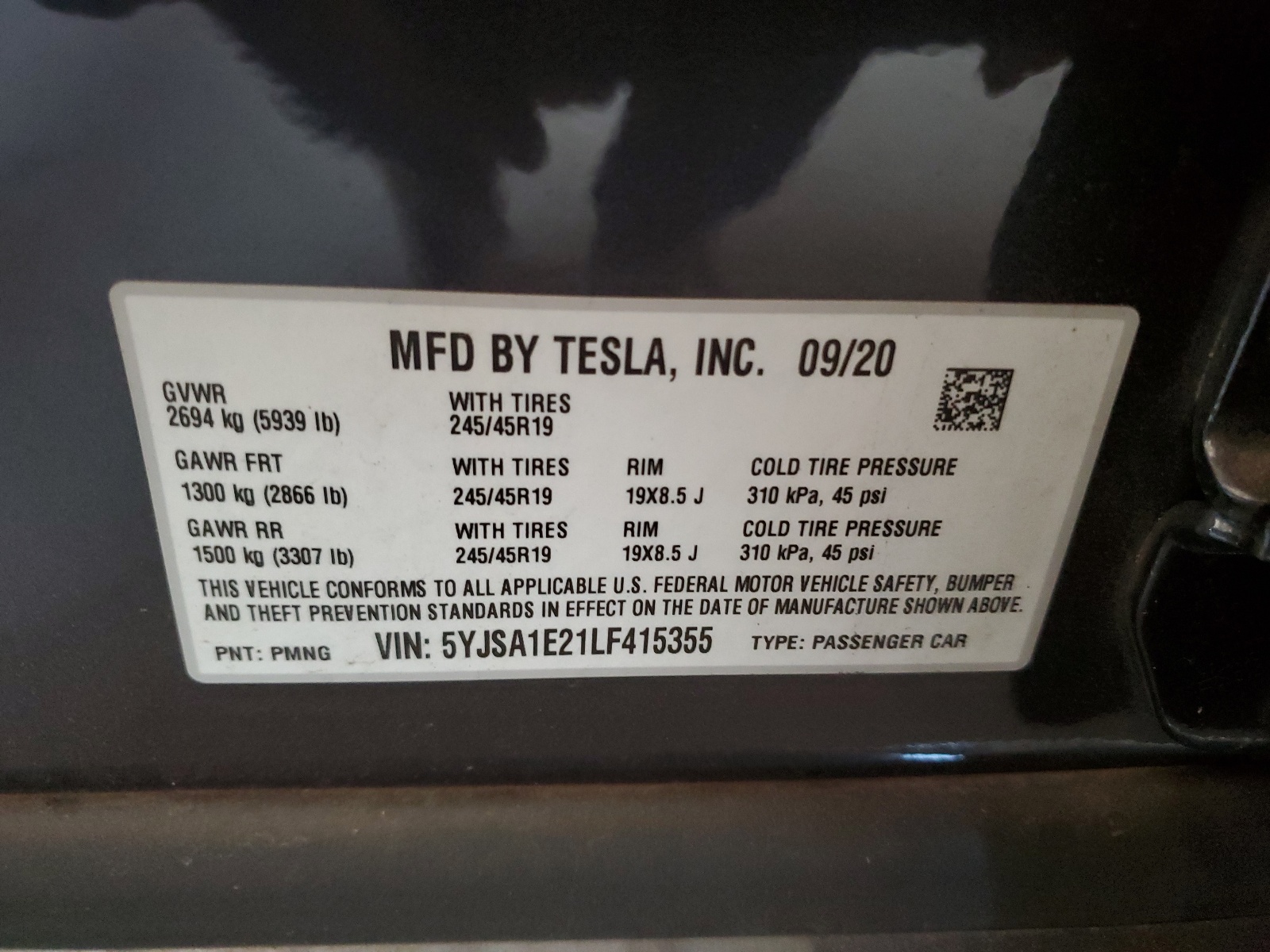 5YJSA1E21LF415355 2020 Tesla Model S