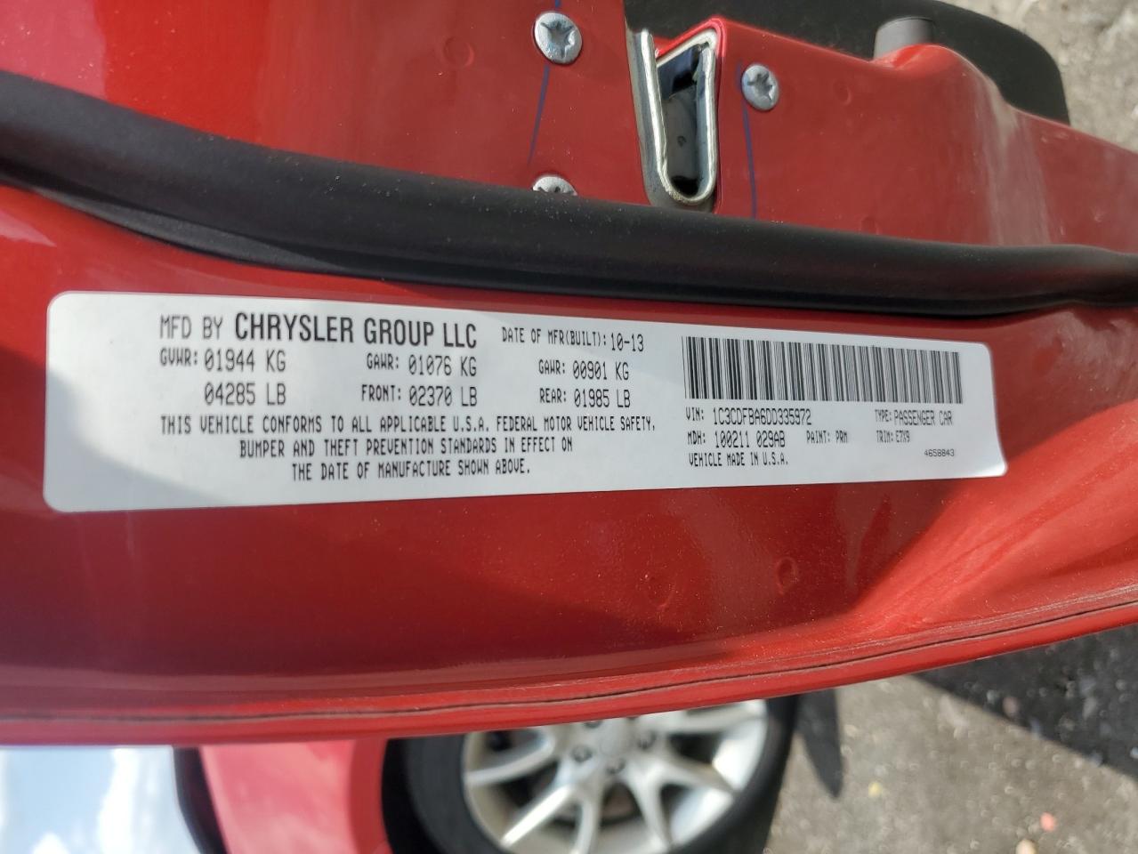 2013 Dodge Dart Sxt VIN: 1C3CDFBA6DD335972 Lot: 63607214