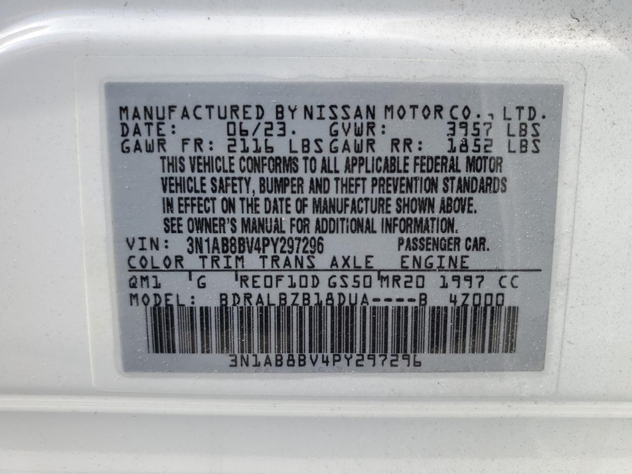 2023 Nissan Sentra S VIN: 3N1AB8BV4PY297296 Lot: 62448584