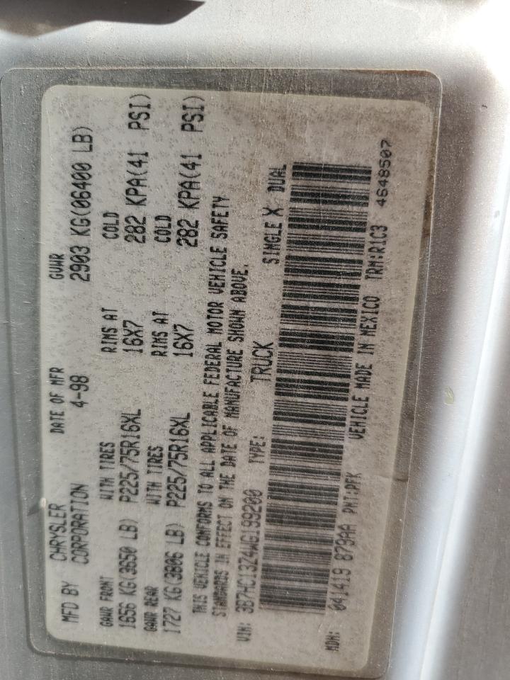 1998 Dodge Ram 1500 VIN: 3B7HC13Z4WG199200 Lot: 63042464