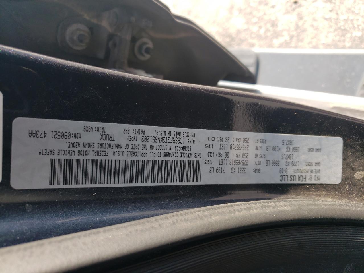 2019 Ram 1500 Tradesman VIN: 1C6SRFGT3KN651203 Lot: 63212194