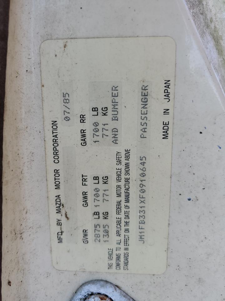 1985 Mazda Rx7 12A VIN: JM1FB331XF0910645 Lot: 64164014
