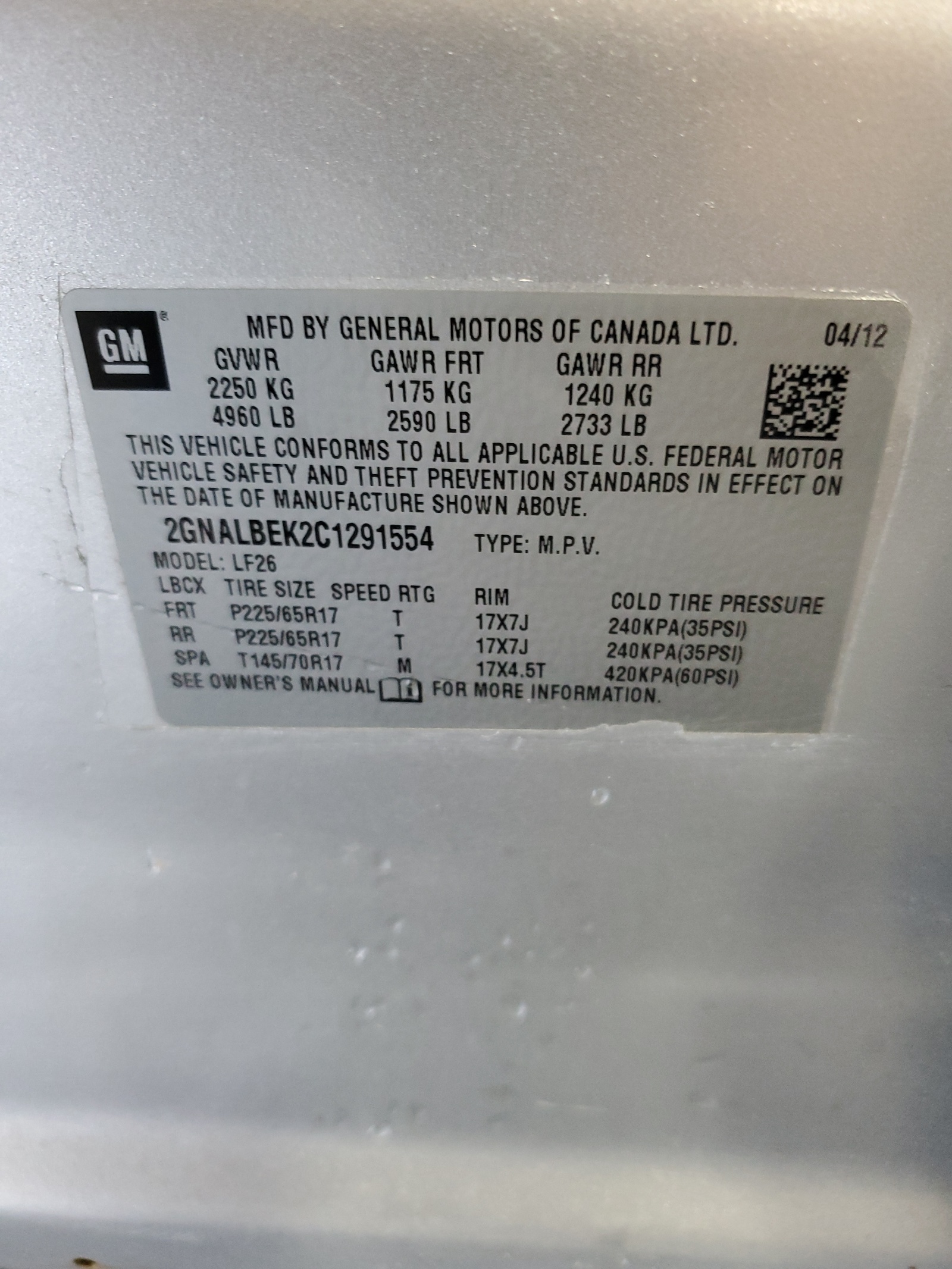 2GNALBEK2C1291554 2012 Chevrolet Equinox Ls