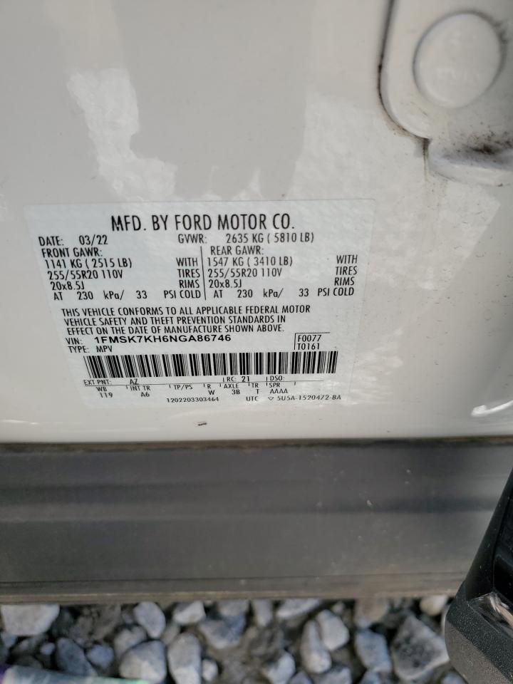 2022 Ford Explorer St-Line VIN: 1FMSK7KH6NGA86746 Lot: 63888194