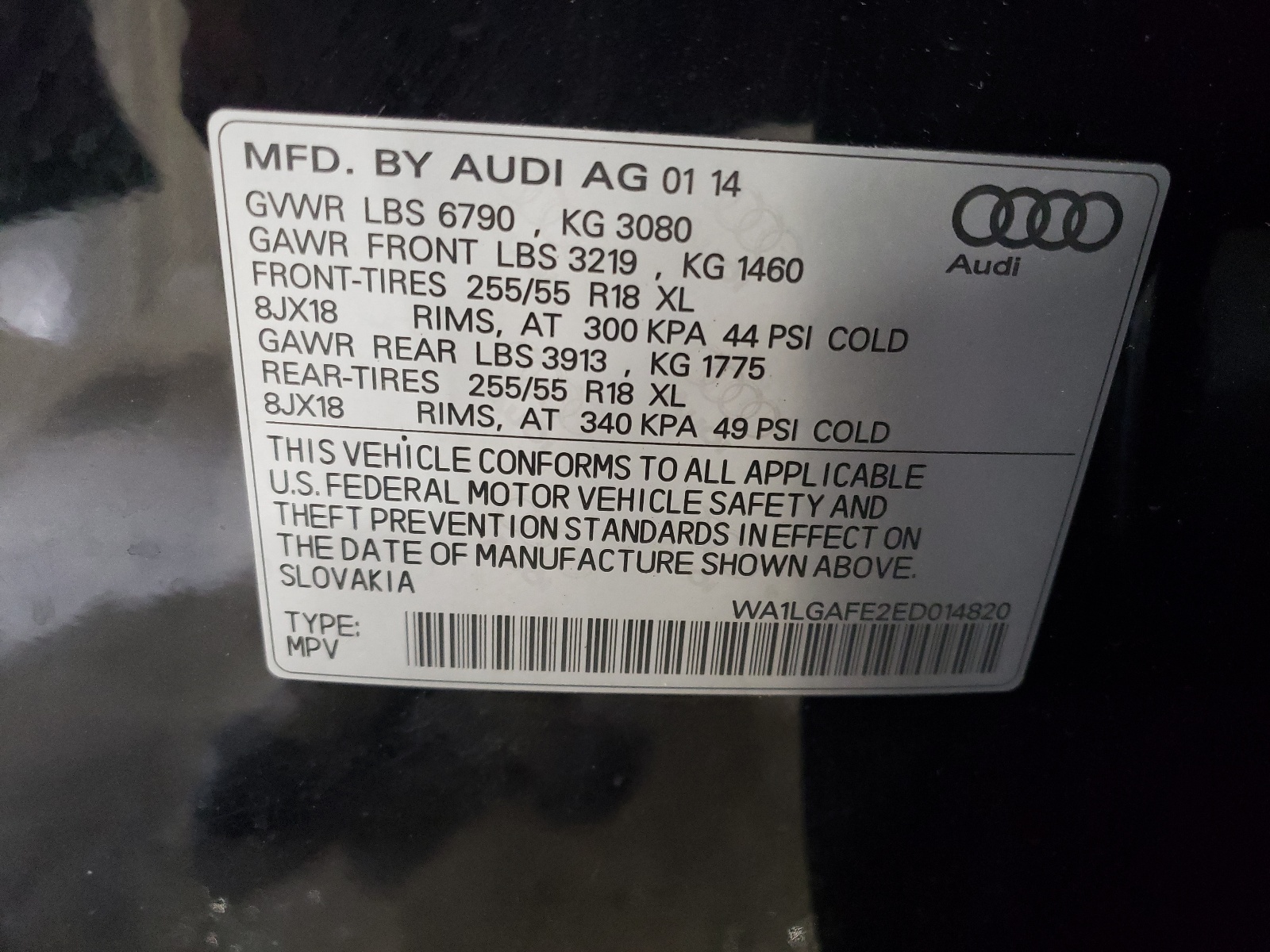 WA1LGAFE2ED014820 2014 Audi Q7 Premium Plus