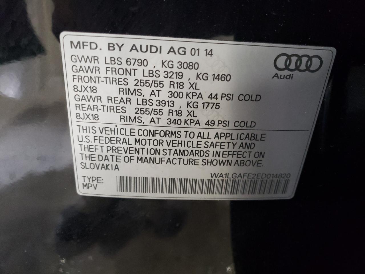 2014 Audi Q7 Premium Plus VIN: WA1LGAFE2ED014820 Lot: 65419794