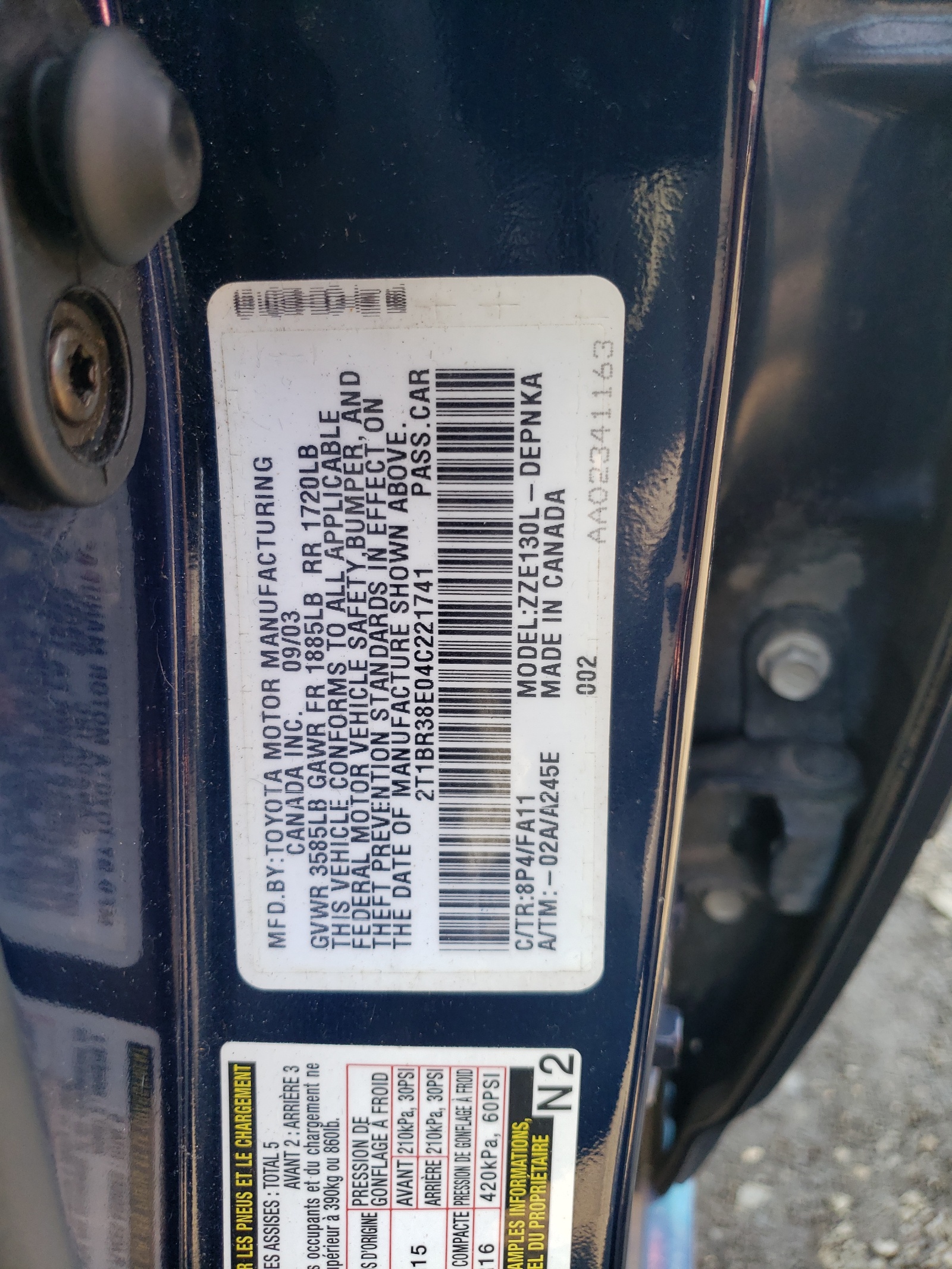 2T1BR38E04C221741 2004 Toyota Corolla Ce