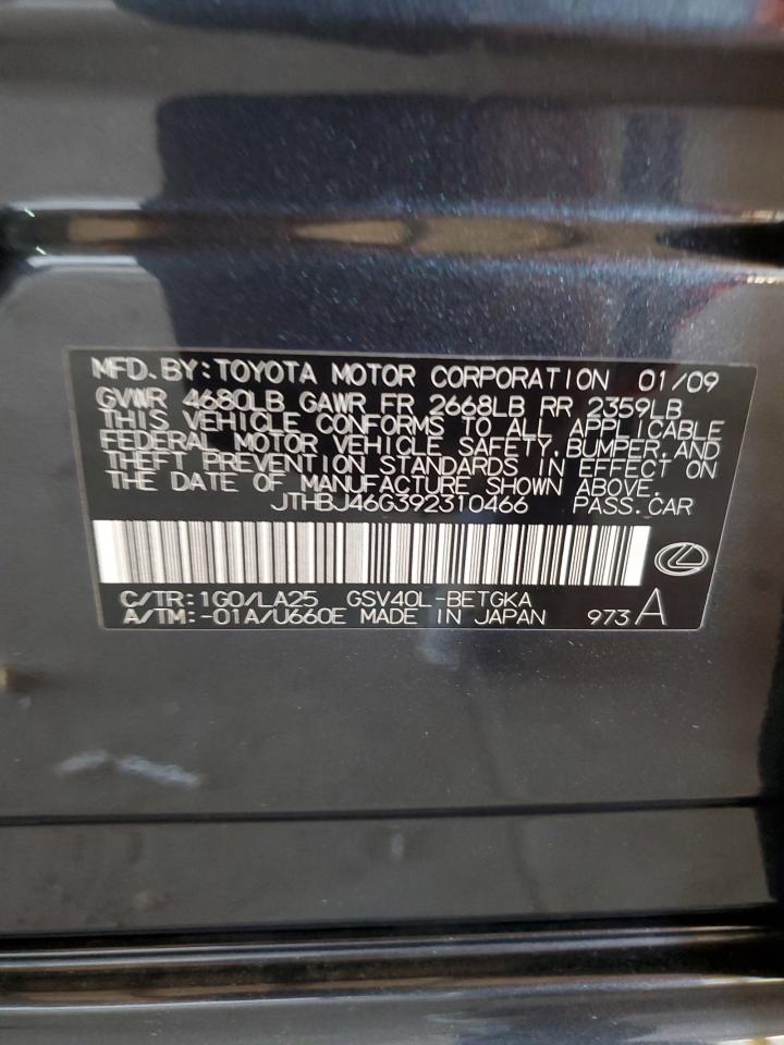 2009 Lexus Es 350 VIN: JTHBJ46G392310466 Lot: 61640604