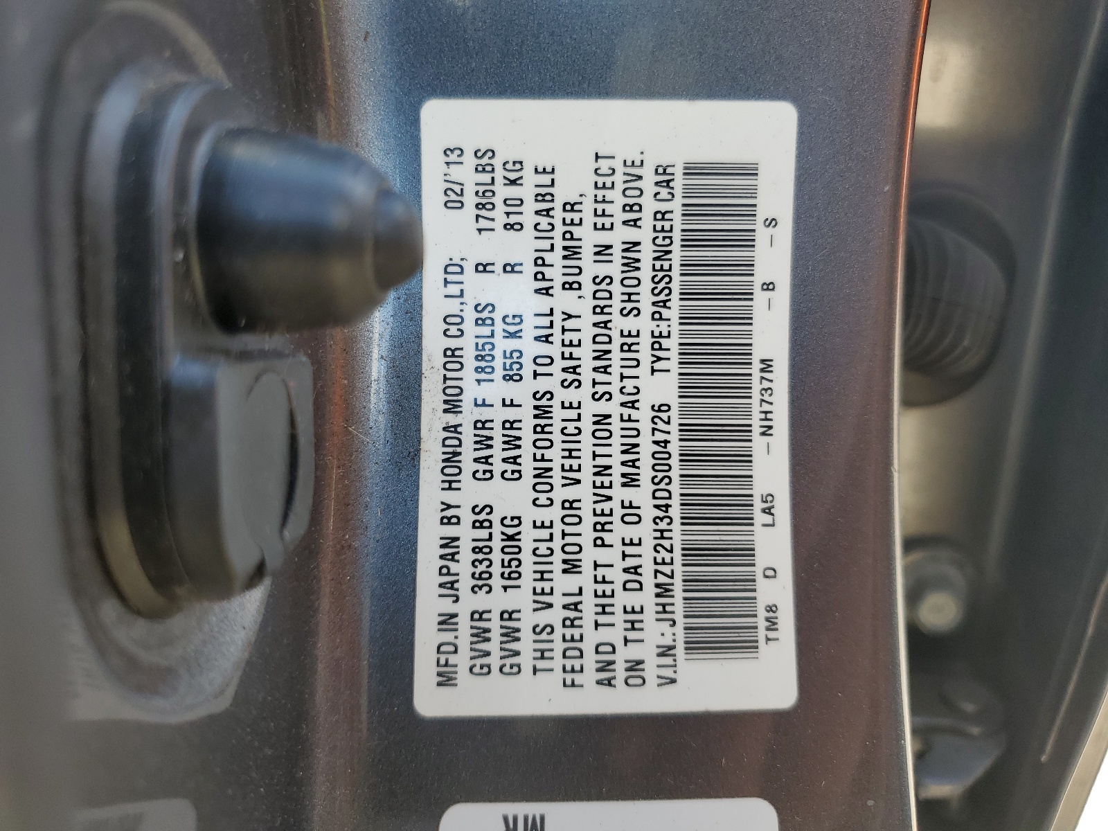 JHMZE2H34DS004726 2013 Honda Insight