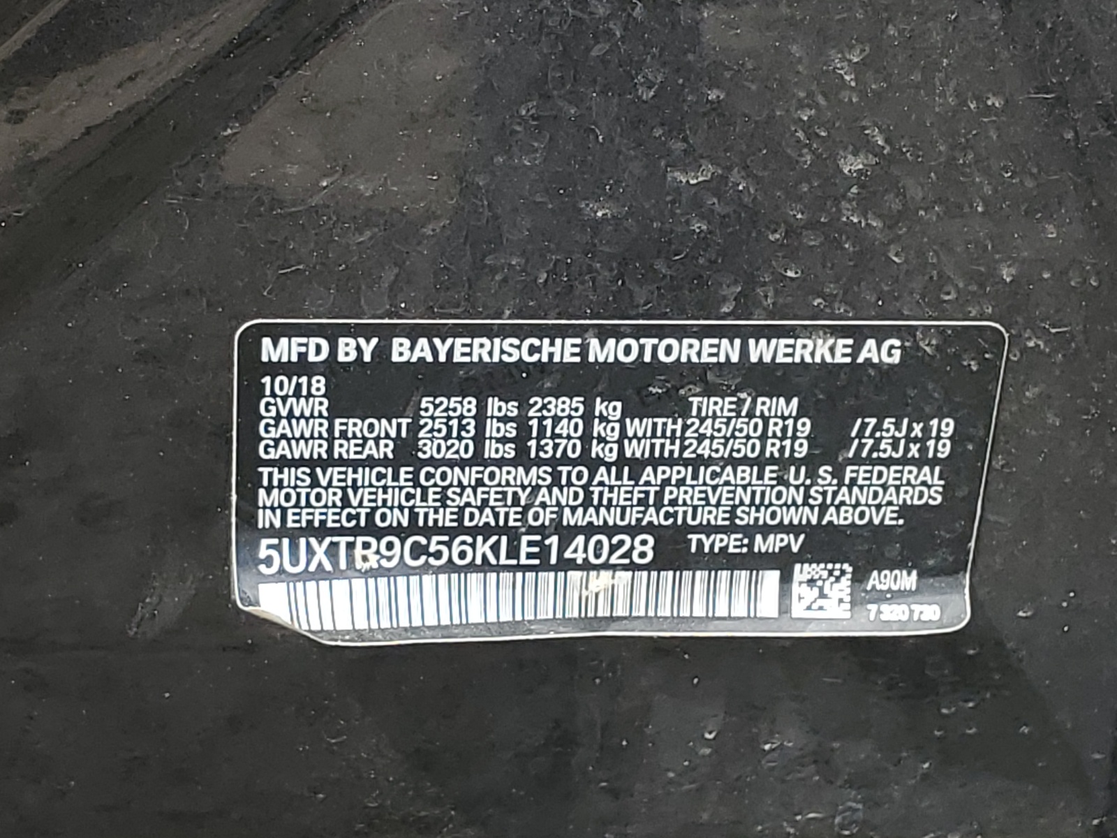 5UXTR9C56KLE14028 2019 BMW X3 xDrive30I