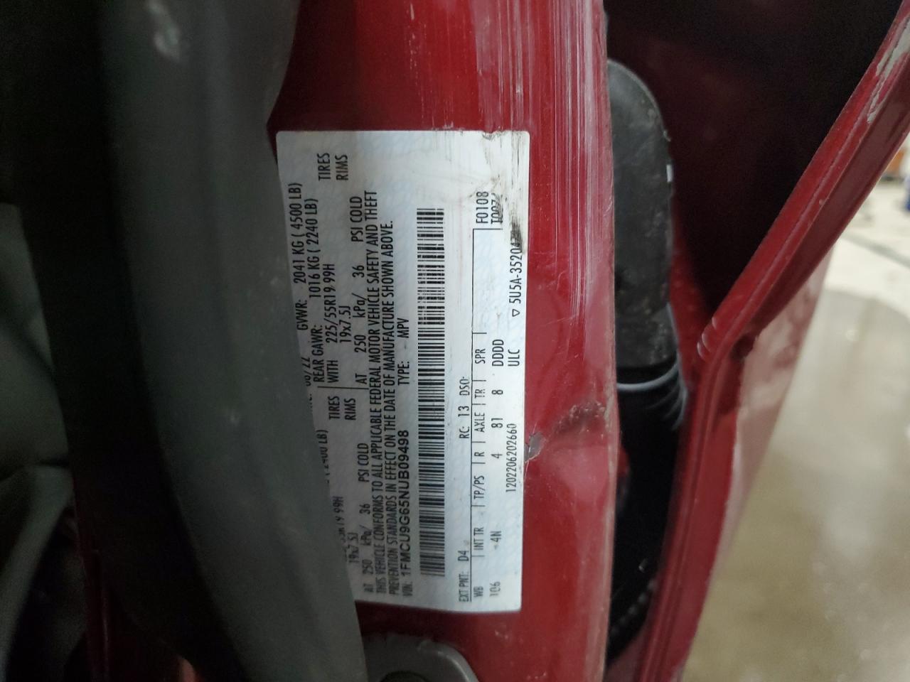 2022 Ford Escape Se VIN: 1FMCU9G65NUB09498 Lot: 61636274